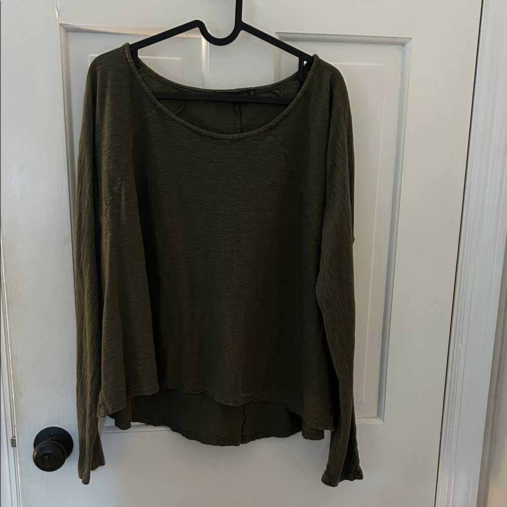 CUT LOOSE OLIVE GREEN COTTON LINEN BLEND LONG SLEEVE SHIRT SIZE MEDIUM